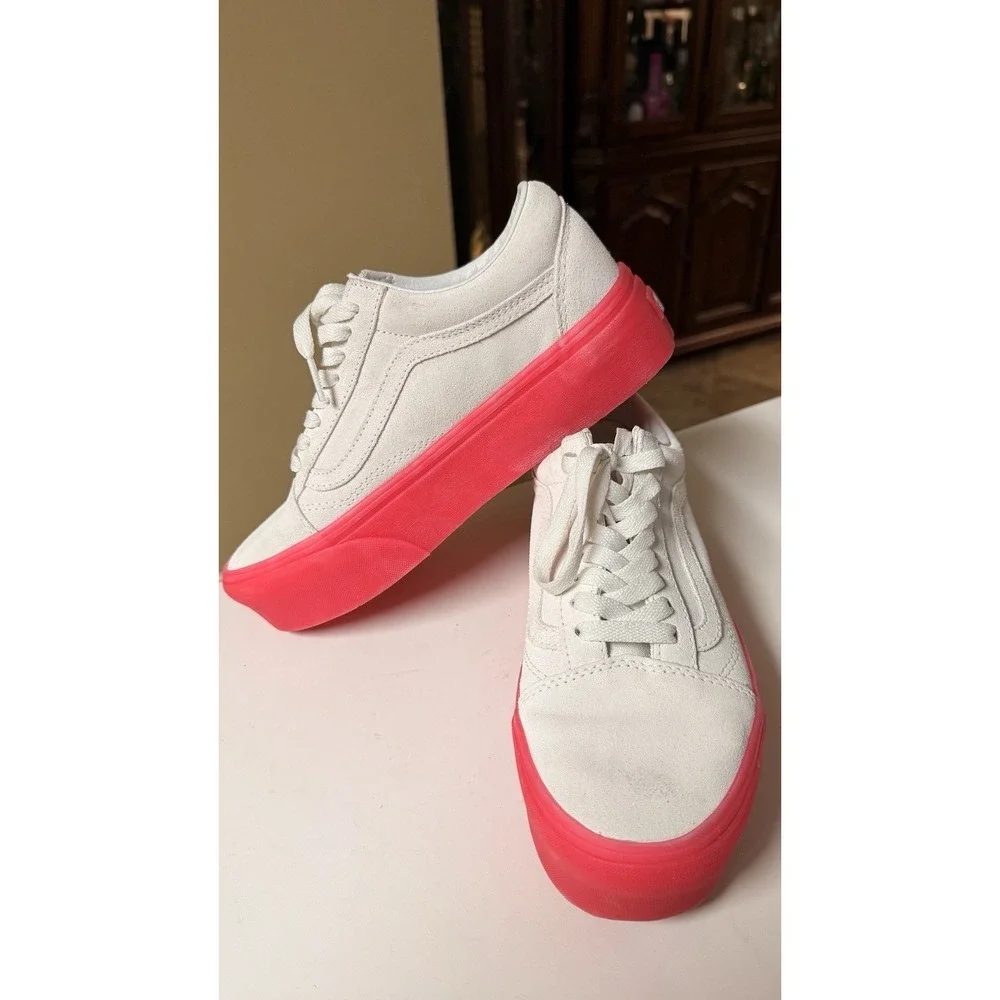 Vans Old Skool Stackform Platform White Pink Sneakers Shoes Men 7 Women 8.5